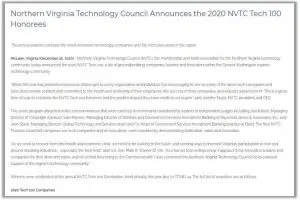 NVTC Tech 100 for 2020 Press Release